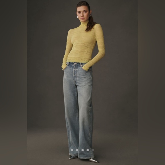 ✨ Anthropologie Smocked Mesh Turtleneck Top Sz S - Picture 5 of 7